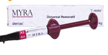 Myra, with its high filling and micro hardness offers perfect durability for your restorations. Can be used for both direct and indirect restorations. Myra is light-cured Universal composite with 10 different shades compatible with Vita scale ( A1-A2-A3-A3.5-A4- B1-B2-C1-C2-UD). High radioopacity feature. 4gr syringe